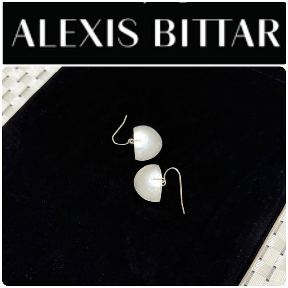 Rare HTF Alexis Bittar Hand Carved Clear White Lucite Half Circle Earrings - Picture 2 of 10